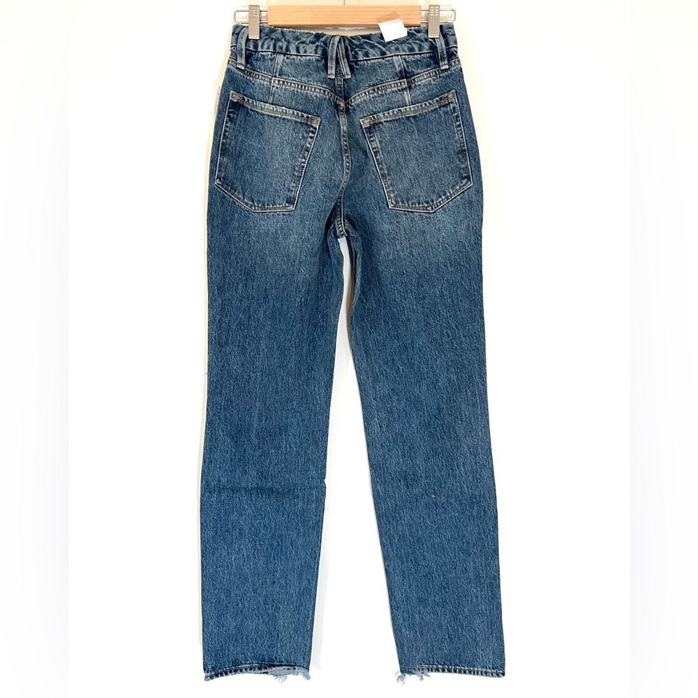 Good American NWT Good Icon Straight Ankle Crop Indigo061 Medium Wash Distressed - Picture 9 of 14